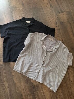 Everlane Silk Boxy Tee 00 Black Stripe Set of 2